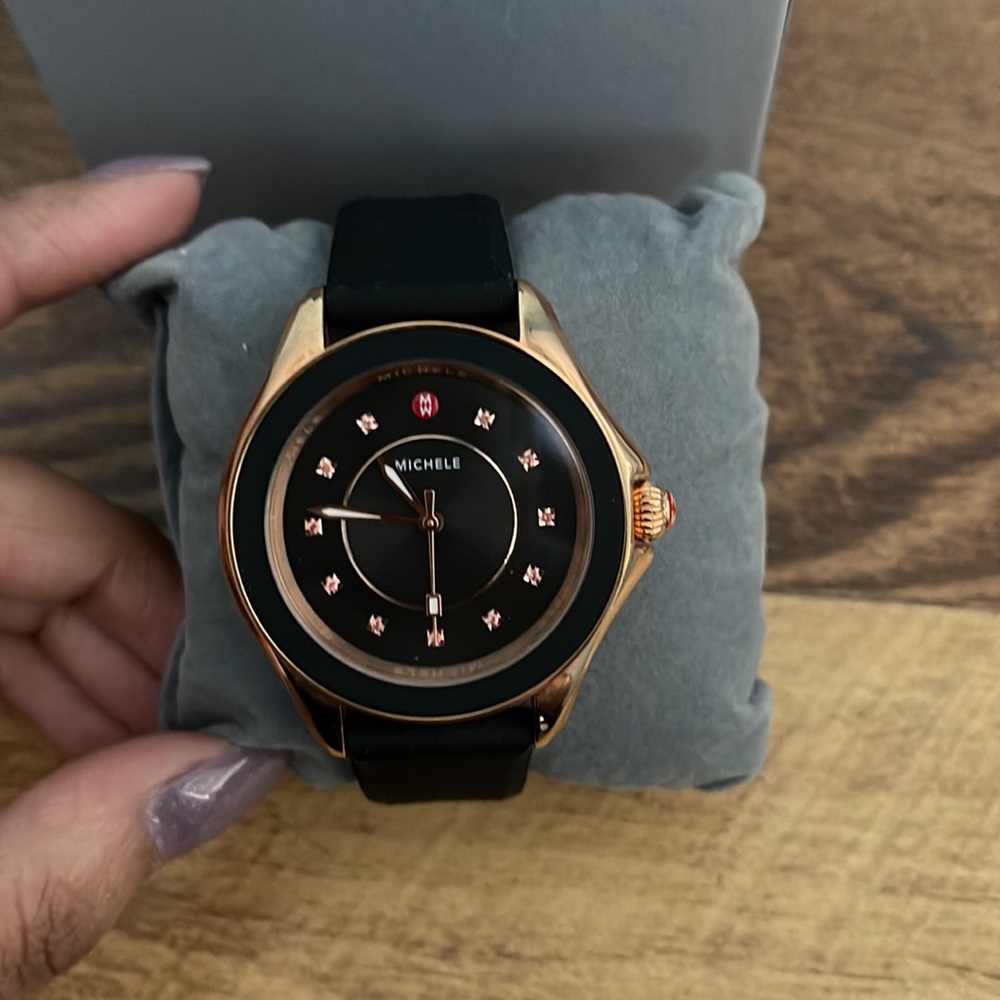 Michele Black and Rose Gold Watch